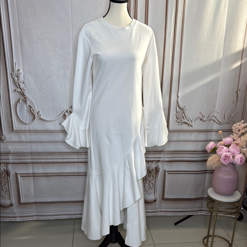 GOEN.J White Sheath Long Sleeve Bell Sleeve Dress